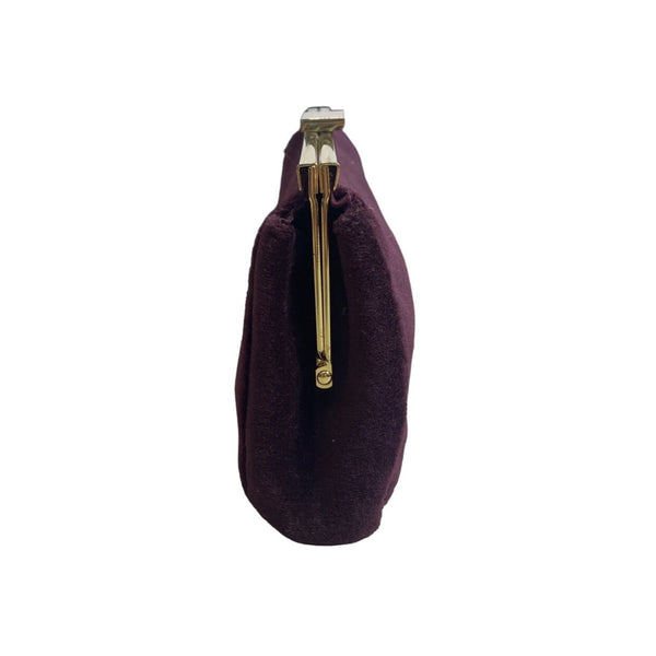 Estee Lauder Women's Wine Suede Metal Gold Tone Evening Clutch Sz S