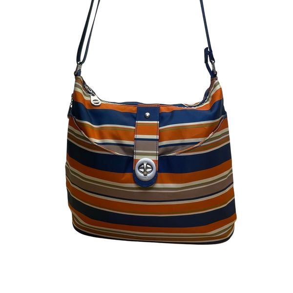 Baggallini Women’s Blue Orange Striped Nylon Adjustable Strap Crossbody Bag
