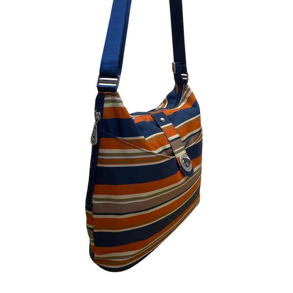 Baggallini Women’s Blue Orange Striped Nylon Adjustable Strap Crossbody Bag