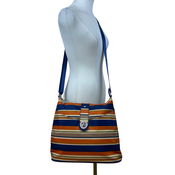 Baggallini Women’s Blue Orange Striped Nylon Adjustable Strap Crossbody Bag