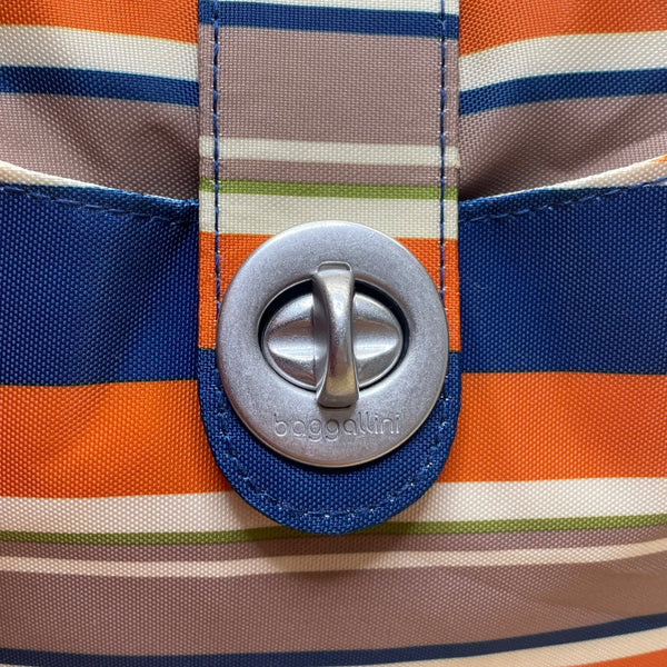 Baggallini Women’s Blue Orange Striped Nylon Adjustable Strap Crossbody Bag