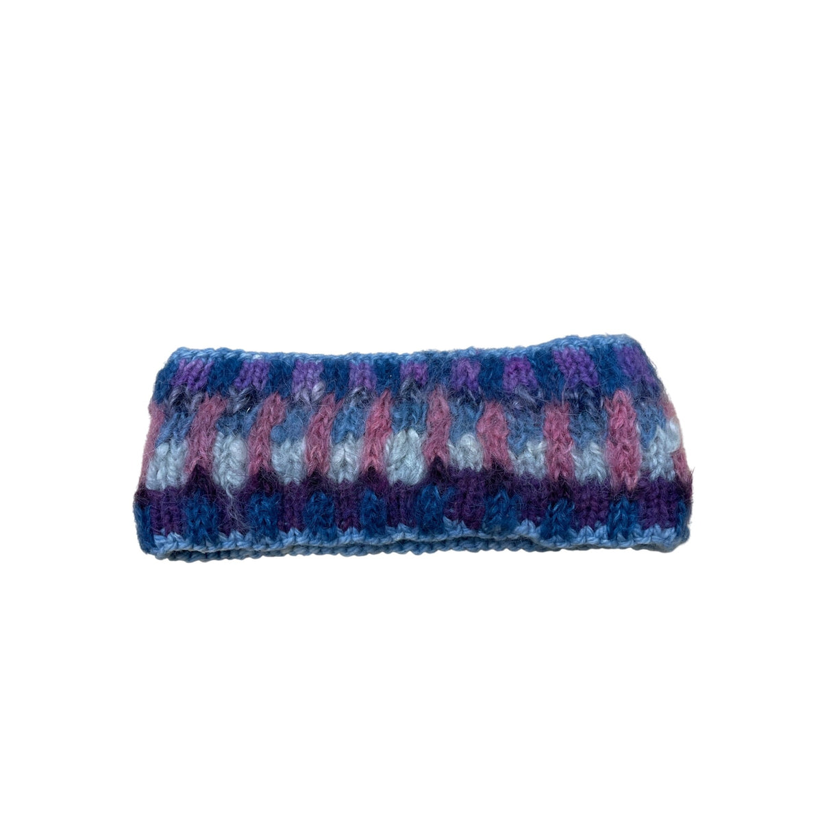 Knitted Womens Multicolor Soft Handcrafted Headband Small Warm Fuzzy Striped Design