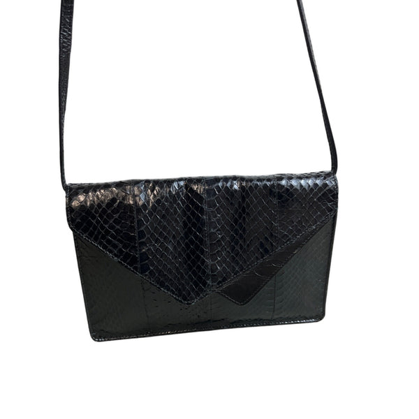 Unbranded Women's Black Faux Croc Leaher Skin  Envelope Shoulder Bag Sz S