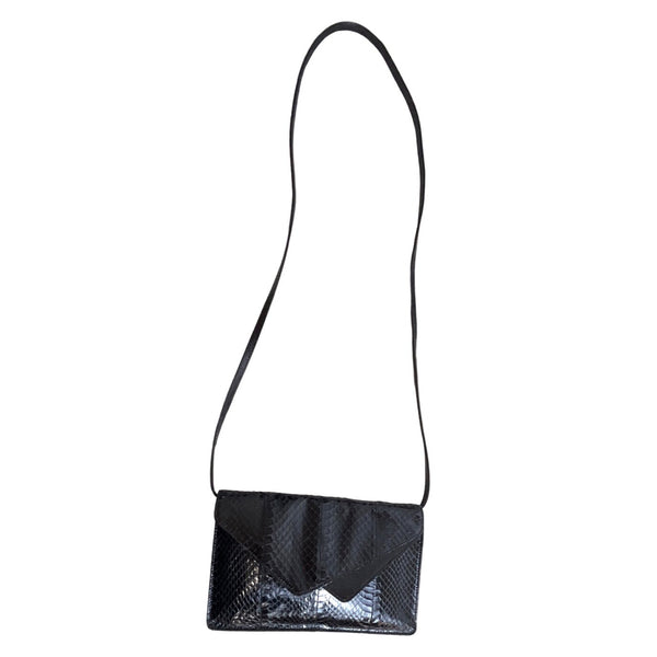 Unbranded Women's Black Faux Croc Leaher Skin  Envelope Shoulder Bag Sz S