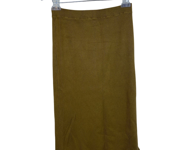 Forever 21 Womens Brown Ribbed Knit Midi Skirt Elastic Waist Slim Fit M