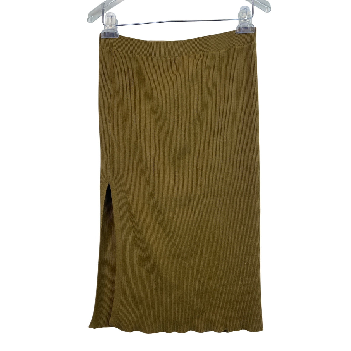 Forever 21 Womens Brown Ribbed Knit Midi Skirt Elastic Waist Slim Fit M