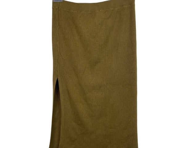 Forever 21 Womens Brown Ribbed Knit Midi Skirt Elastic Waist Slim Fit M