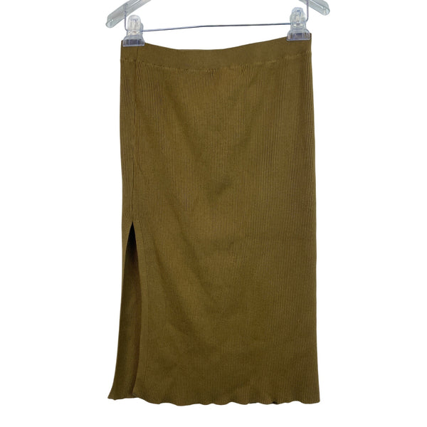 Forever 21 Womens Brown Ribbed Knit Midi Skirt Elastic Waist Slim Fit M