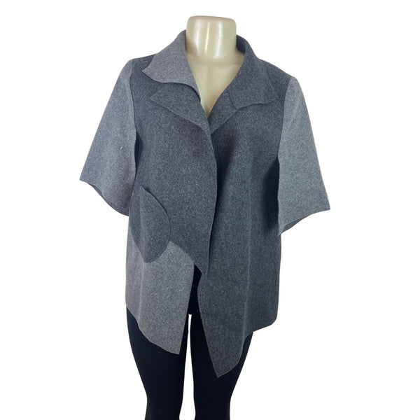 Teresa Maria Widuch Womens Gray Asymmetrical Short Sleeve Jacket Size M