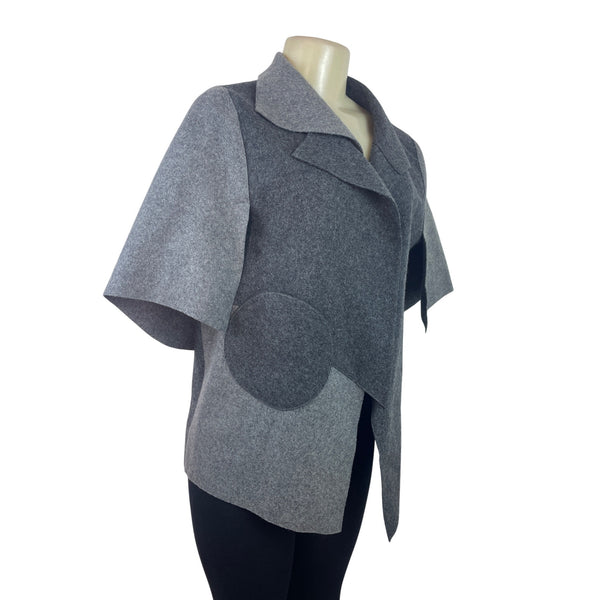 Teresa Maria Widuch Womens Gray Asymmetrical Short Sleeve Jacket Size M