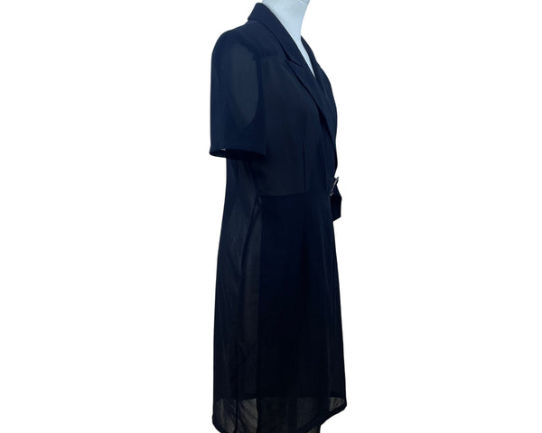 Hongxiang Clothing Black Wrap Sheer Short Sleeve Mid-Length Belted Dress
