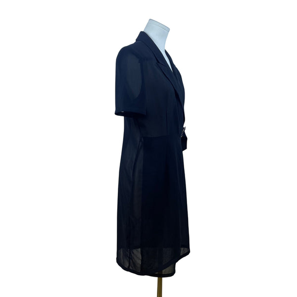 Hongxiang Clothing Black Wrap Sheer Short Sleeve Mid-Length Belted Dress