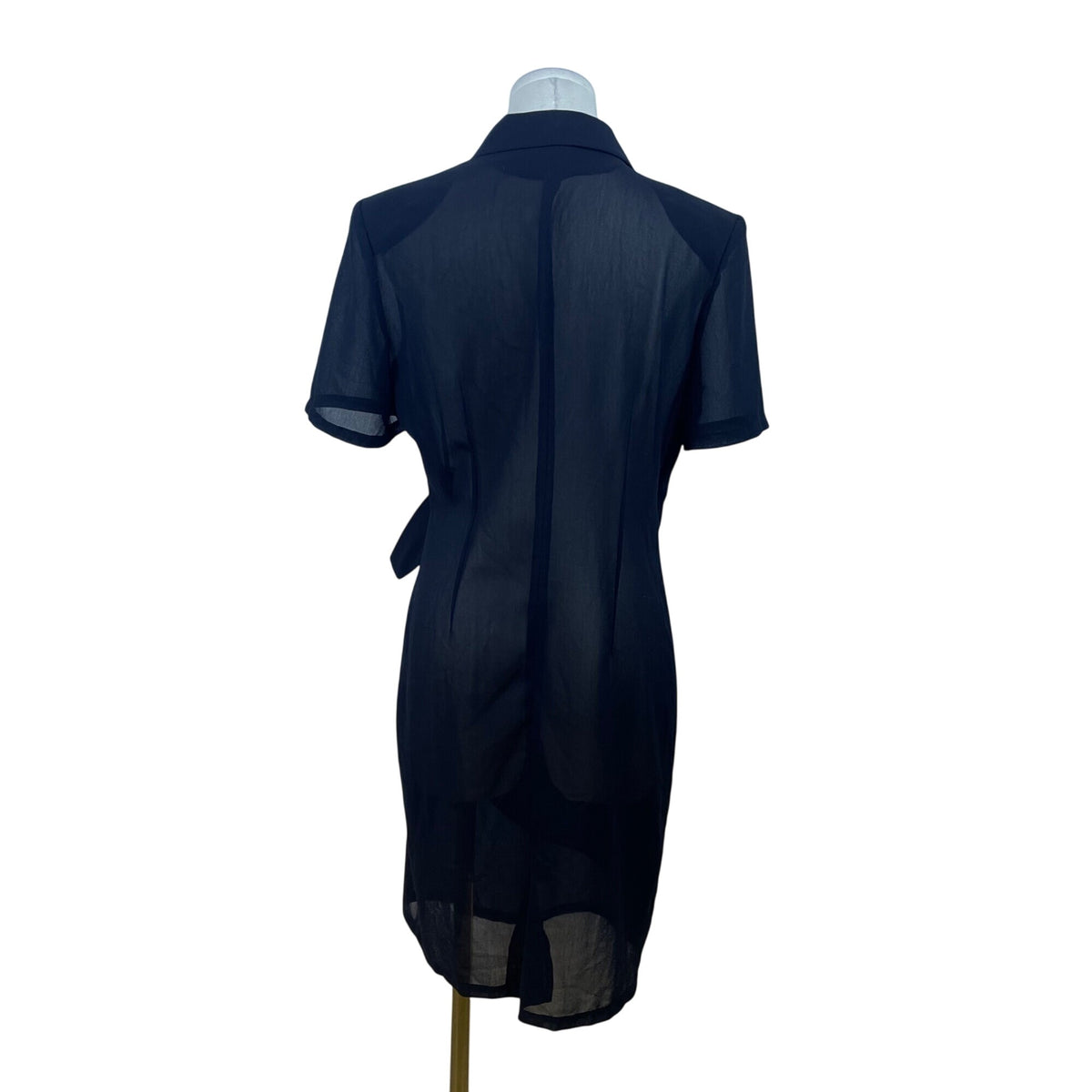 Hongxiang Clothing Black Wrap Sheer Short Sleeve Mid-Length Belted Dress
