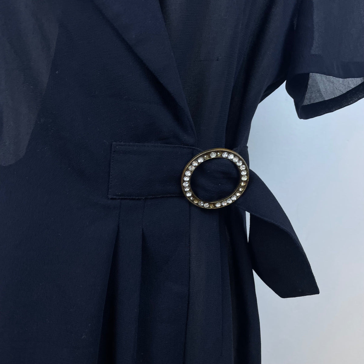 Hongxiang Clothing Black Wrap Sheer Short Sleeve Mid-Length Belted Dress