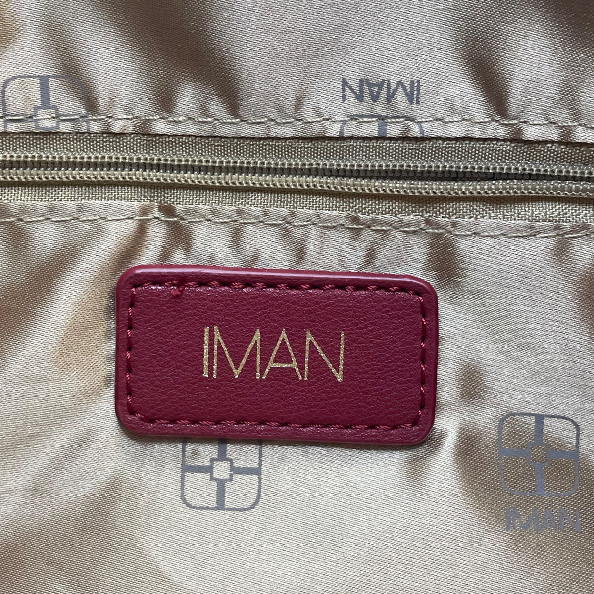 Iman Women’s Burgundy/Red Faux Leather Plaid Gold Ring Handles Crossbody Tote