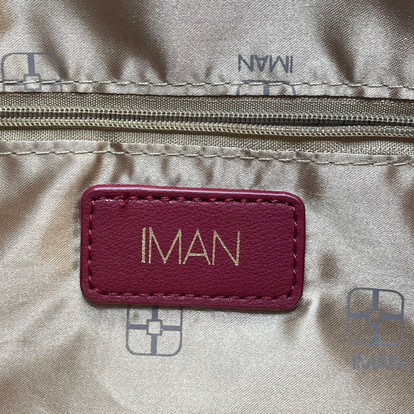 Iman Women’s Burgundy/Red Faux Leather Plaid Gold Ring Handles Crossbody Tote