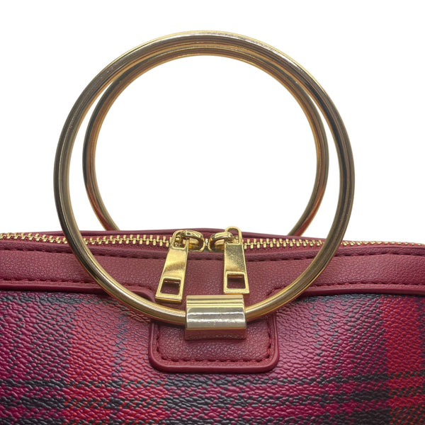 Iman Women’s Burgundy/Red Faux Leather Plaid Gold Ring Handles Crossbody Tote