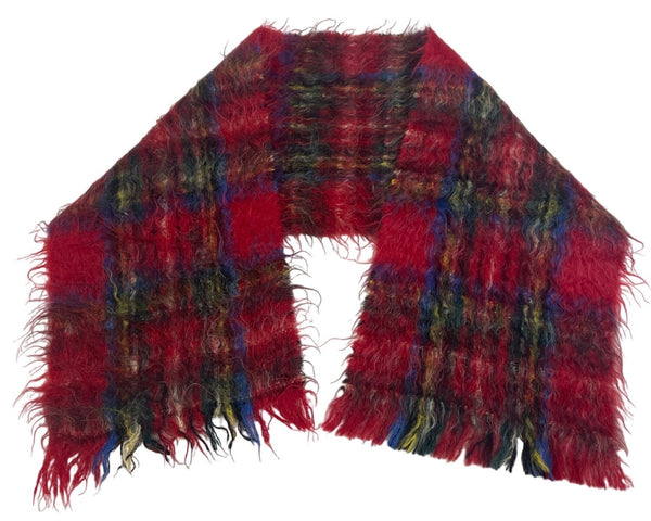 Saks Fifth Avenue Unisex Mohair Wool Multicolored Plaid Scarf One Size