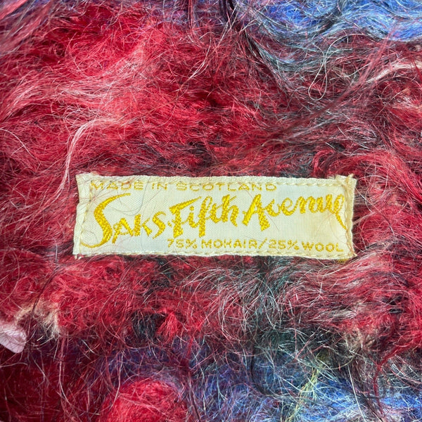Saks Fifth Avenue Unisex Mohair Wool Multicolored Plaid Scarf One Size