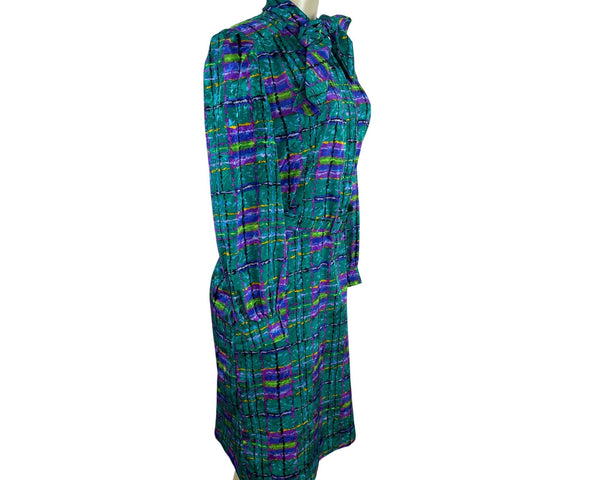 Vintage 80s Don Elliot Women’s Abstract Print Long-Sleeve Belted Dress Size 8