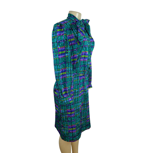 Vintage 80s Don Elliot Women’s Abstract Print Long-Sleeve Belted Dress Size 8
