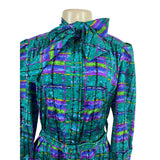Vintage 80s Don Elliot Women’s Abstract Print Long-Sleeve Belted Dress Size 8