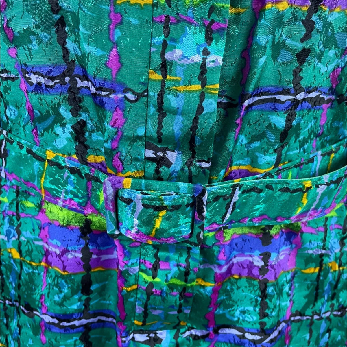 Vintage 80s Don Elliot Women’s Abstract Print Long-Sleeve Belted Dress Size 8