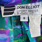 Vintage 80s Don Elliot Women’s Abstract Print Long-Sleeve Belted Dress Size 8