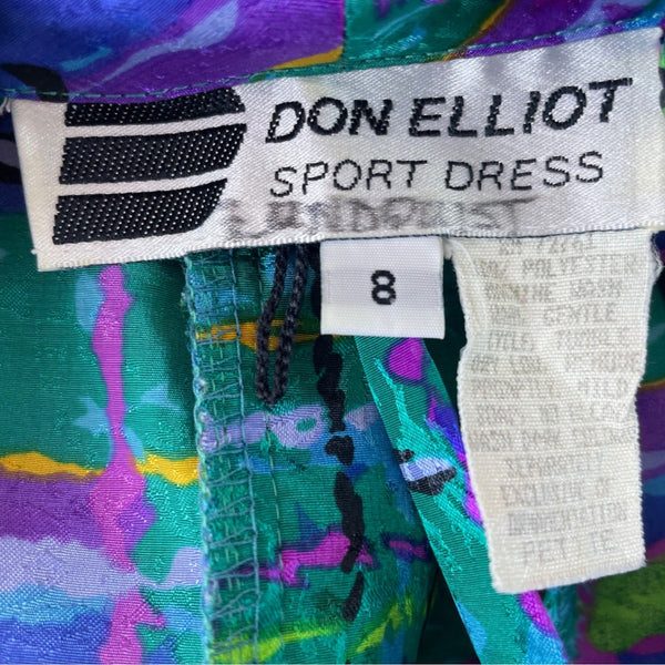 Vintage 80s Don Elliot Women’s Abstract Print Long-Sleeve Belted Dress Size 8