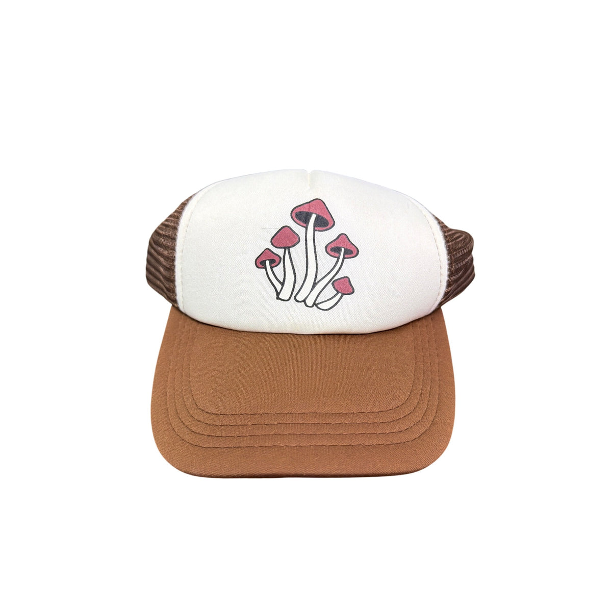 Brown & White Mesh Snapback Trucker Hat With Mushroom Print Adjustable Cotton One Size Brown & White Mesh Snapback Trucker Hat With Mushroom Print Adjustable Cotton One Size