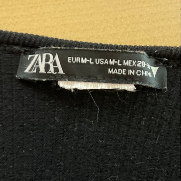 Zara Black Long Sleeve Wrap Crop Top W Rhinestone Chain Detail Sz M