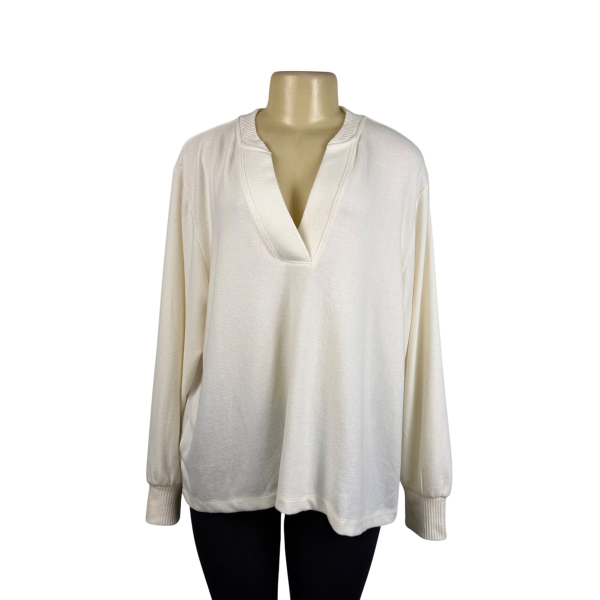 Loft Crew Neck Womens Ivory Knit Pullover Sweater Lightweight Long Sleeve Sz XL