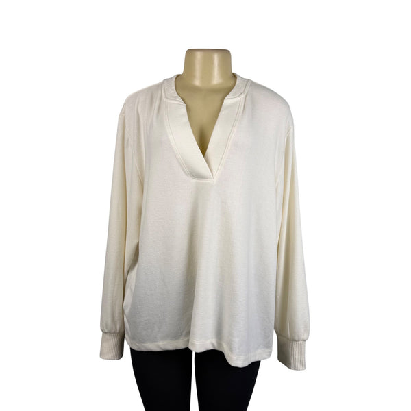 Loft Crew Neck Womens Ivory Knit Pullover Sweater Lightweight Long Sleeve Sz XL