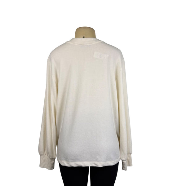 Loft Crew Neck Womens Ivory Knit Pullover Sweater Lightweight Long Sleeve Sz XL