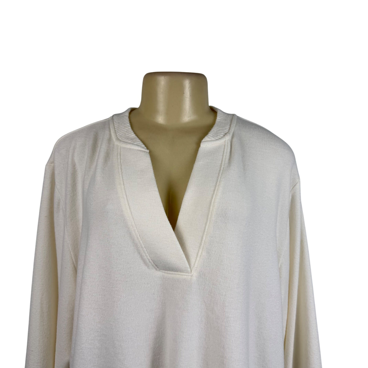 Loft Crew Neck Womens Ivory Knit Pullover Sweater Lightweight Long Sleeve Sz XL