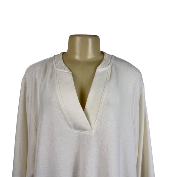 Loft Crew Neck Womens Ivory Knit Pullover Sweater Lightweight Long Sleeve Sz XL