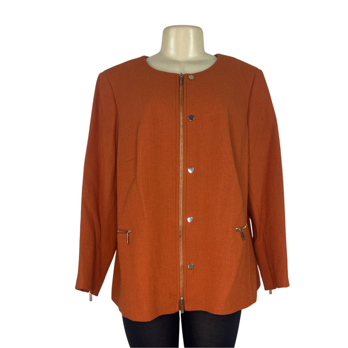 Lafayeete 148 Women’s Orange Front Zip Jacket With Gold Hardware Sleeves Size 1X