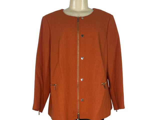 Lafayeete 148 Women’s Orange Front-Zip Jacket With Gold Hardware Sleeves Sz 1X