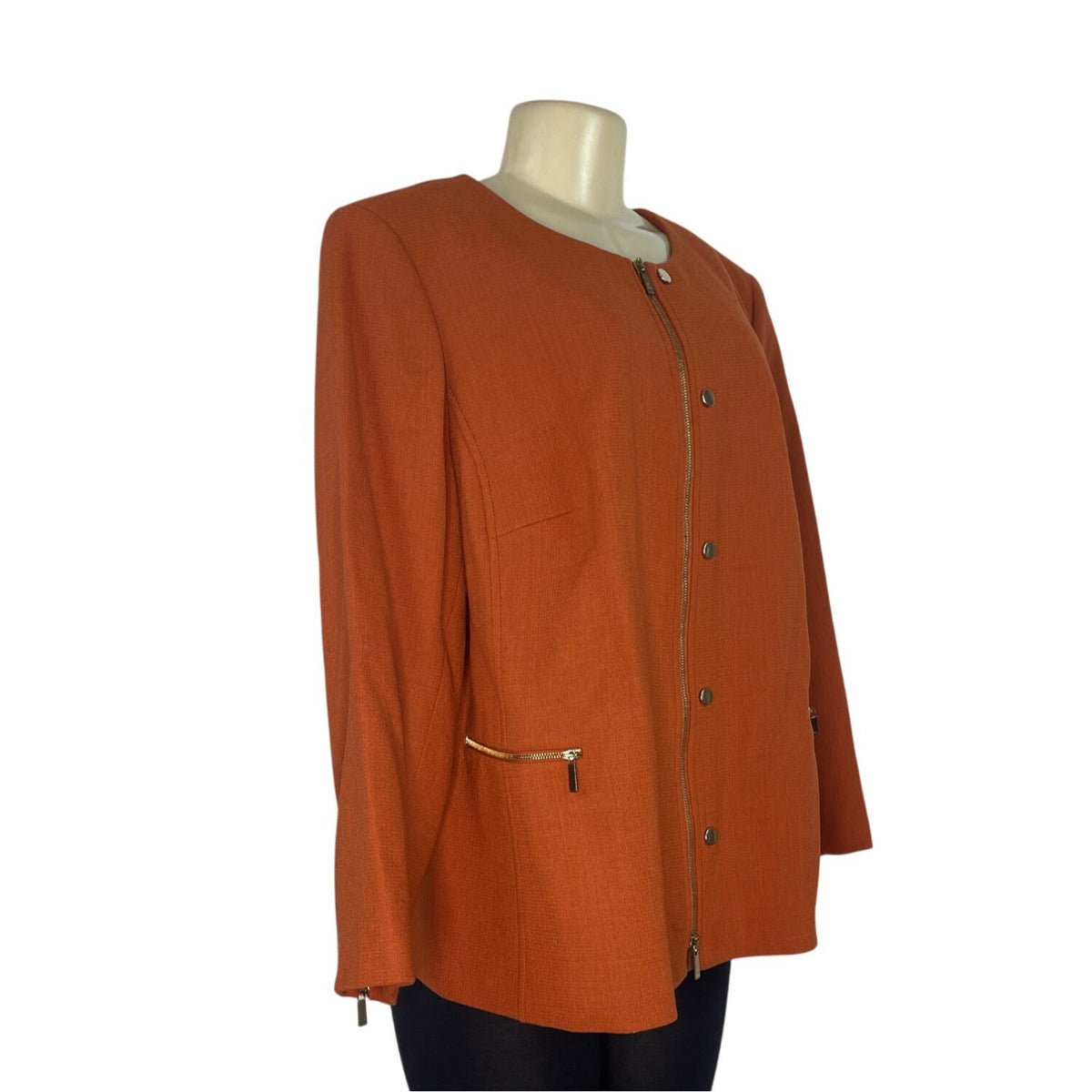 Lafayeete 148 Women’s Orange Front Zip Jacket With Gold Hardware Sleeves Size 1X