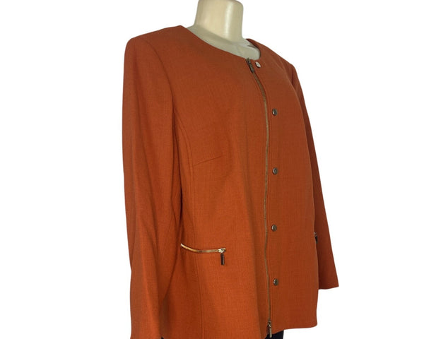 Lafayeete 148 Women’s Orange Front-Zip Jacket With Gold Hardware Sleeves Sz 1X