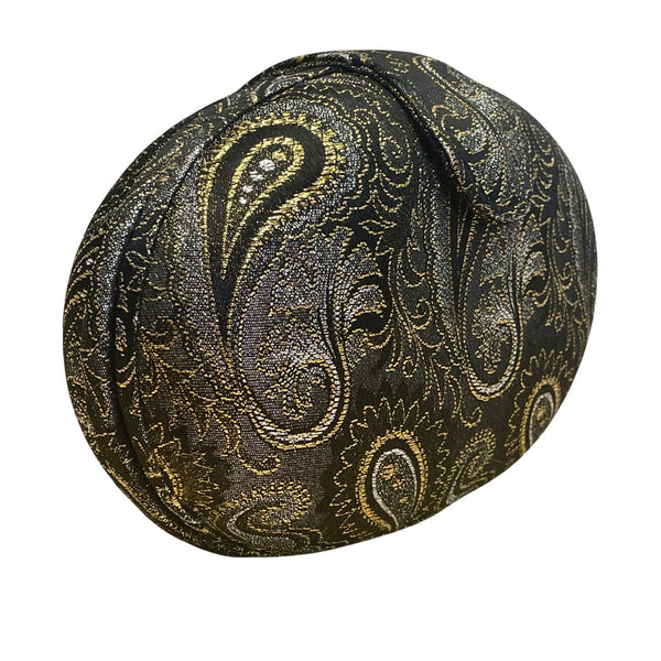 Whiting & Davis Black & Gold Paisley Oval Evening Clutch Purse With Snap Closure