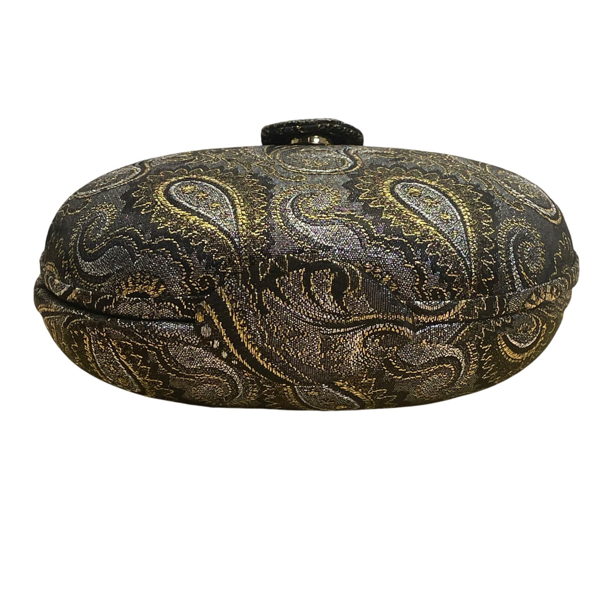 Whiting & Davis Black & Gold Paisley Oval Evening Clutch Purse With Snap Closure