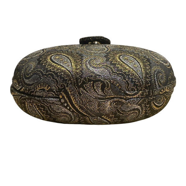 Whiting & Davis Black & Gold Paisley Oval Evening Clutch Purse With Snap Closure