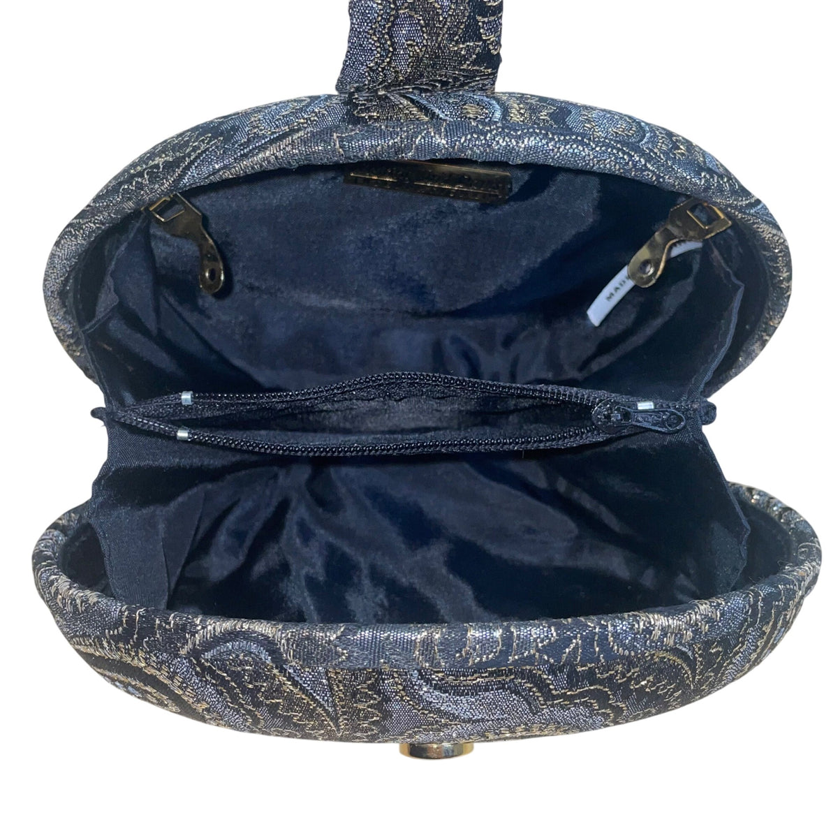 Whiting & Davis Black & Gold Paisley Oval Evening Clutch Purse With Snap Closure