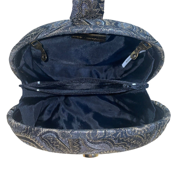 Whiting & Davis Black & Gold Paisley Oval Evening Clutch Purse With Snap Closure