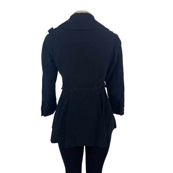 Sugarfly Womens Black Corduroy Double-Breasted Peacoat Jacket