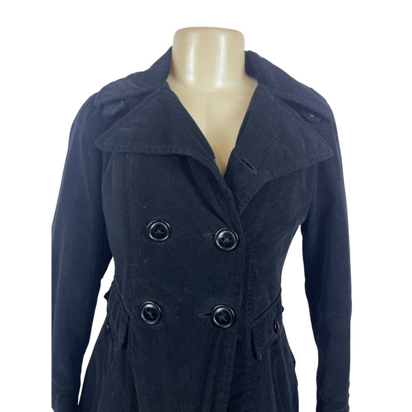 Sugarfly Womens Black Corduroy Double-Breasted Peacoat Jacket