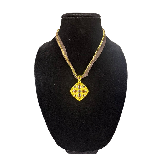 18K Gold Over Sterling Smoky Quartz Diamond Necklace Pendant Women’s Vintage Style