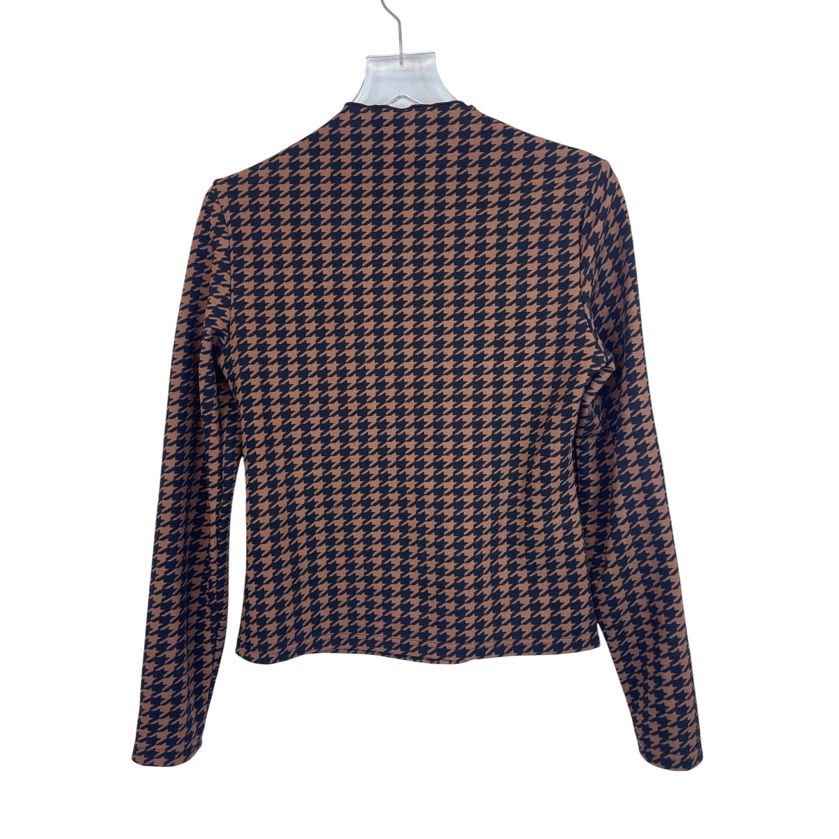 SheinSXY Womens Brown & Black Houndstooth Cutout Long Sleeve Top Size Large