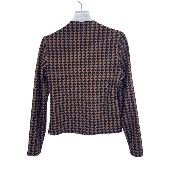 SheinSXY Womens Brown & Black Houndstooth Cutout Long Sleeve Top Size Large